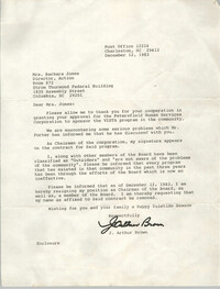 Letter from J. Arthur Brown to Barbara Jones, December 12, 1983