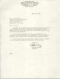 Letter from William Saunders to J. Arthur Brown, March 29, 1983