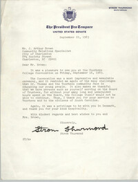 Letter from Strom Thurmond to J. Arthur Brown, September 22, 1983