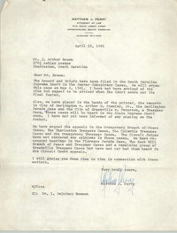 Letter from Matthew J. Perry to J. Arthur Brown, April 25, 1961