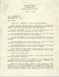 Letter from Richard W. Riley to J. Arthur Brown, April 6, 1984