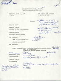Agenda, Charleston Branch of the NAACP, General Membership Meeting, June 27, 1991