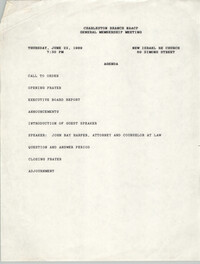 Agenda, Charleston Branch of the NAACP, General Membership Meeting, June 22, 1989