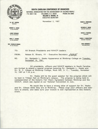 South Carolina Conference of Branches of the NAACP Memorandum, November 3, 1987