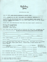 Holiday Inn, Registration Form for the South Carolina Conference of Branches NAACP, 47th Annual State Convention