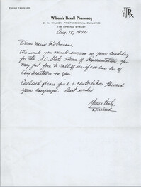 Letter from D. Ward to Bernice Robinson, August 18, 1972