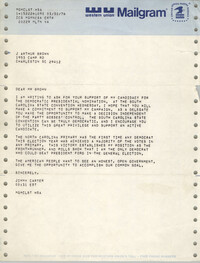Letter from Jimmy Carter to J. Arthur Brown, March 30, 1976