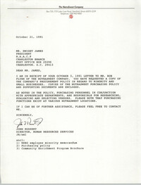 Letter from John Russert to Dwight James, October 21, 1991