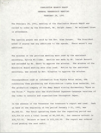 Minutes, Charleston Branch of the NAACP General Membership Meeting, February 28, 1991