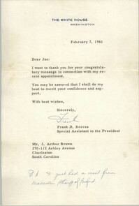 Letter from Frank D. Reeves to J. Arthur Brown, February 7, 1961