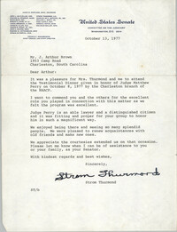 Letter from Strom Thurmond to J. Arthur Brown, October 13, 1977