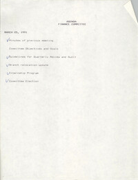 Charleston Branch of the NAACP Finance Committee Agenda, March 25, 1991