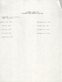 Charleston Branch of the NAACP Finance Committee Monthly Meeting Schedule, 1991