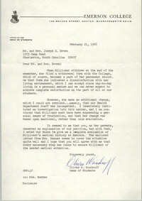Letter from Oliver W. Woodruff to Mr. and Mrs. J. Arthur Brown, February 21, 1968