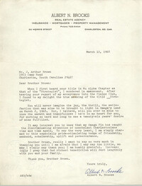 Letter from Albert N. Brooks to J. Arthur Brown, March 12, 1968