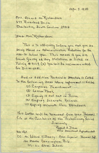 Letter from Rupert E. Drews to Annie M. Richardson, April 3, 1980