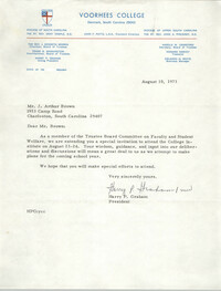 Letter from Harry P. Graham to J. Arthur Brown, August 10, 1973