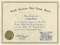 South Carolina Real Estate Board Certificate for J. Arthur Brown, February 26, 1970