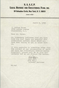 Letter from Michael Meltsner to J. Arthur Brown, March 5, 1965