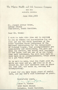 Letter from James M. Hinton to J. Arthur Brown, June 22, 1965