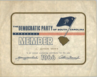 The Democratic Party of South Carolina Membership Card for J. Arthur Brown
