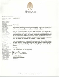 Letter from Joseph P. Griffith, July 15, 1994