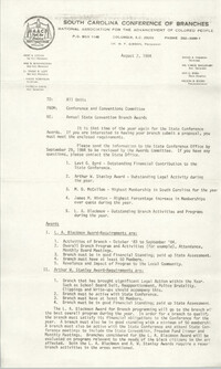 South Carolina Conference of Branches of the NAACP Memorandum, August 3, 1984