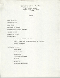 Agenda, Charleston Branch of the NAACP Branch Executive Board Meeting, April 3, 1990