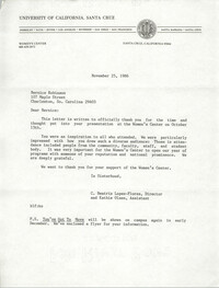 Letter from C. Beatriz Lopez-Flores and Kathie Olsen to Bernice Robinson, November 25, 1986