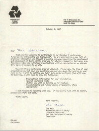 Letter from Eva Mack to Bernice Robinson, October 1, 1987