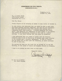 Letter from Courtney Siceloff to J. Arthur Brown, October 17, 1962