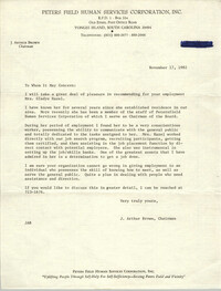 Petersfield Human Services Corporation, Inc. Memorandum, November 17, 1982