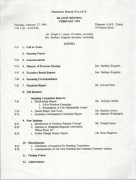 Agenda, Charleston Branch of the NAACP Branch Meeting, February 27, 1994