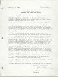 Charleston Branch of the NAACP Freedom Fund Committee Report, February 8, 1989
