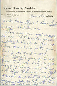 Letter from Henry T. Long to J. Arthur Brown