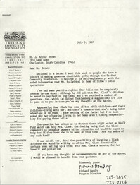 Letter from Richard Hendry to J. Arthur Brown, July 3, 1987