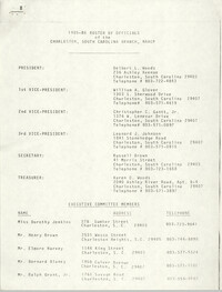 Charleston Branch of the NAACP Roster of Officials, 1985-86