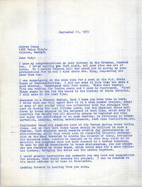 Letter from Bernice Robinson to Andrew Young, September 11, 1972