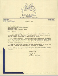 Letter from Charlie G. Williams to J. Arthur Brown, July 19, 1978