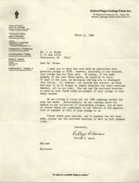 Letter from Billye S. Aaron to J. Arthur Brown, March 14, 1986
