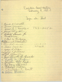 Sign-in Sheet, Charleston Branch of the NAACP, Executive Board Meeting, February 8, 1989