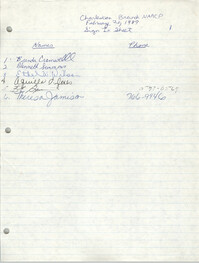 Sign-in Sheet, Charleston Branch of the NAACP, Branch Meeting, February 23, 1989