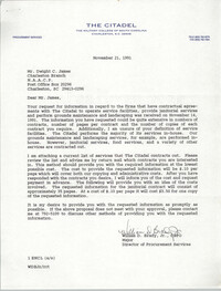Letter from William D. Brady, Jr. to Dwight C. James, November 21, 1991
