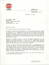 Letter from Ronald E. Cosey to Dwight James, October 15, 1991