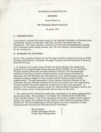 Standing Committee on Housing, Annual Report to Charleston Branch of the NAACP, Decemebr 1991