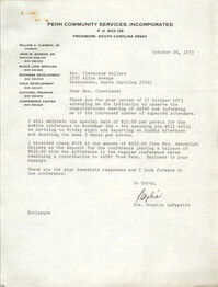 Letter from Rozelia LaFayette to Cleveland Sellers, October 26, 1973