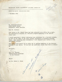 Letter from Eric V. A. Winston to Cleveland Sellers, December 7, 1972