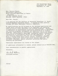 Letter from Cleveland Sellers to Carolyn Pearce, September 13, 1985