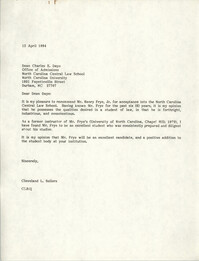 Letter from Cleveland Sellers to Charles E. Daye, April 12, 1984