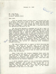 Letter from Cleveland Sellers to Lynn Wells, January 15, 1986